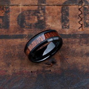 Men's Black Tungsten / Koa Wood Ring from Northern Royal, Size 9.5